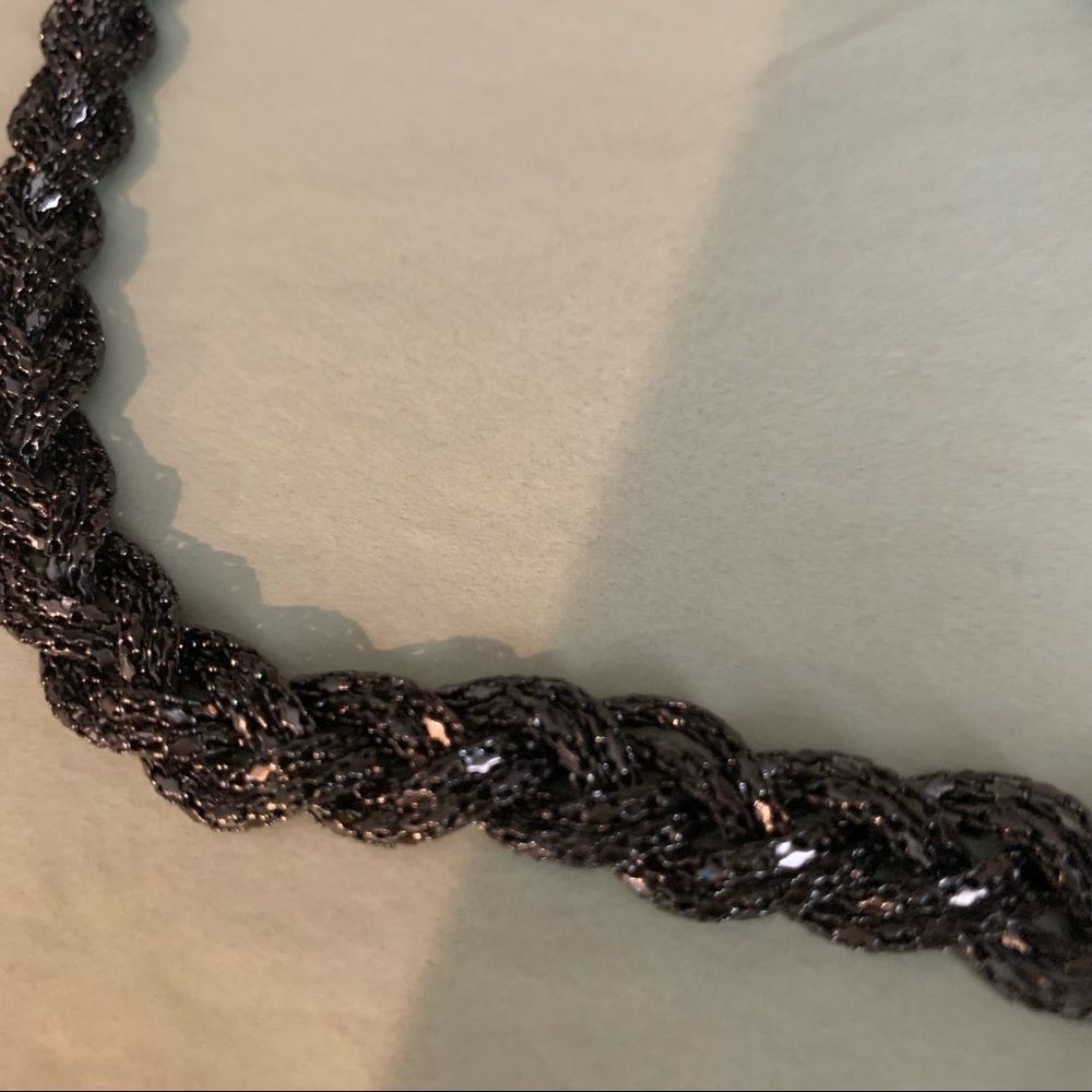 Dark Brown Sparkly Braided 6 Layered Chain Necklace - Picture 5 of 5